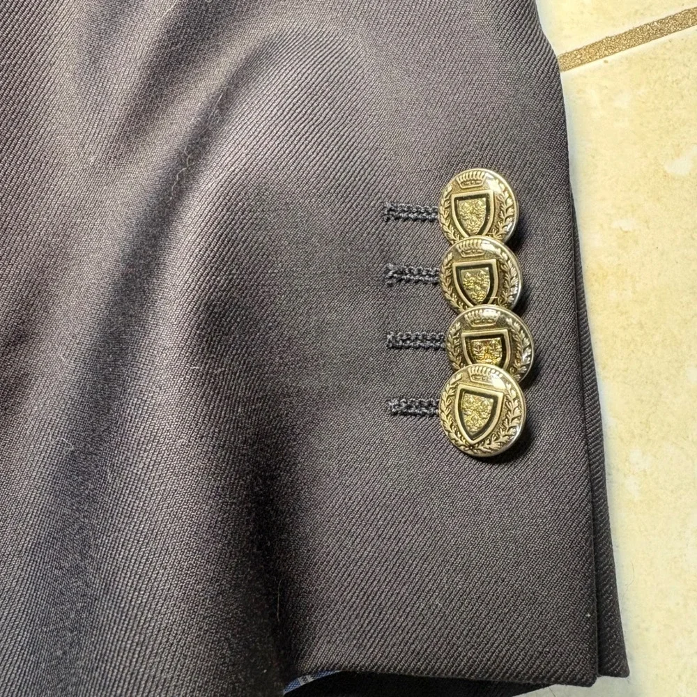 Gianni Manzoni Super 150s Italian Wool Blazer Jacket Black Gold Buttons Mens 42R